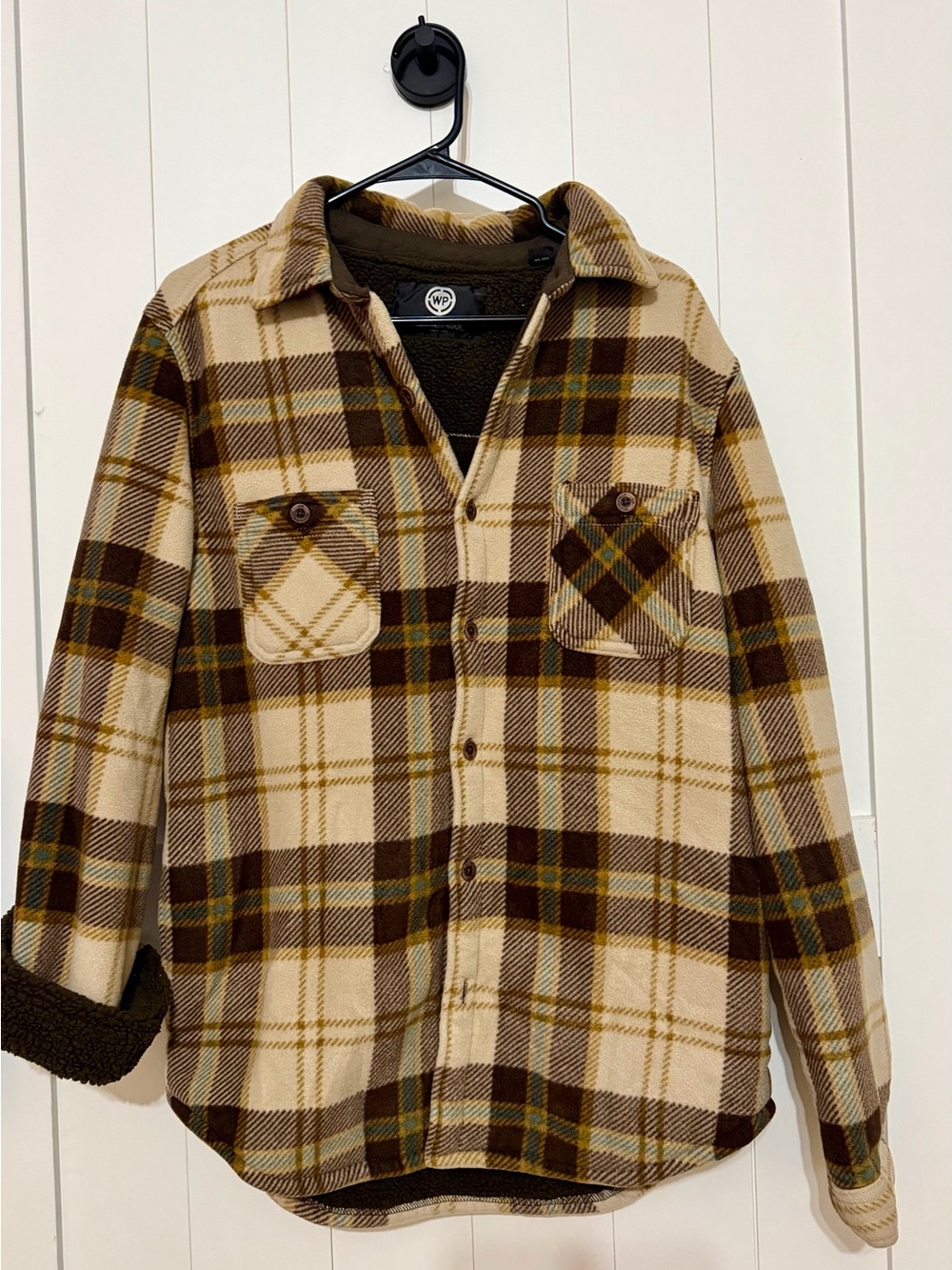 Weatherproof Brown, Cream & Green Plaid Sherpa-Lined Shirt Jacket